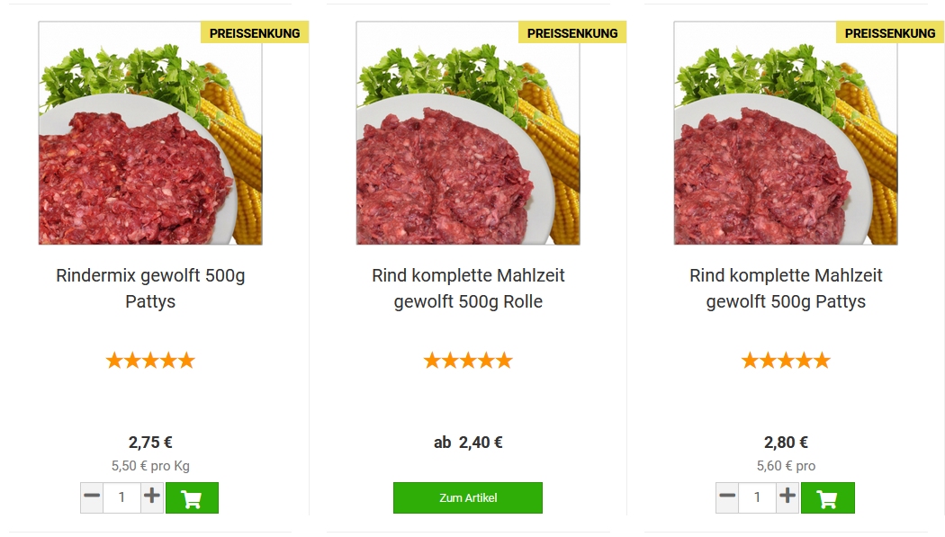 Artikel aus Rindfleisch sind mit einer Preissenkung gekennzeichnet